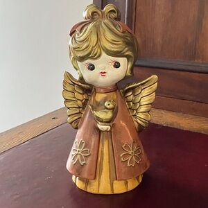 Christmas Vintage Angel Figurine with Gold Wings